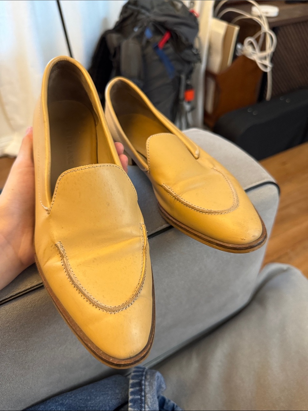 Women's Leather Slip-On Loafers in tan color
